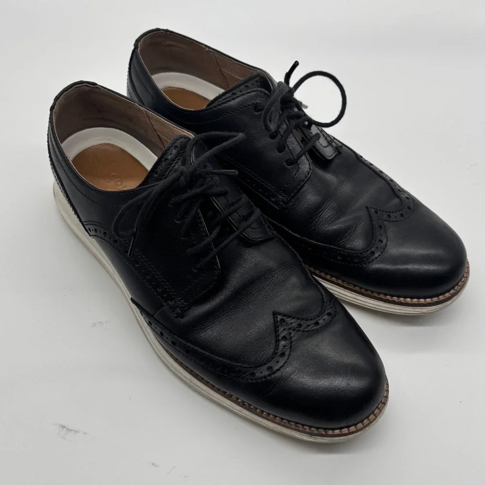 Cole Haan Grand.OS Mens Black Leather Wingtip Oxford Shoes Size 8.5M